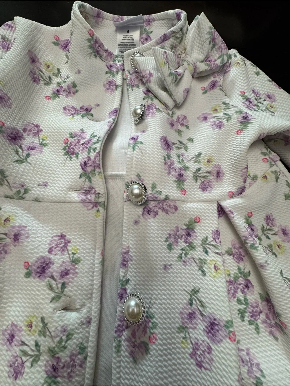 Blueberi Boulevard Girls Floral Dress and Coat Set in White and Lavender Size 6